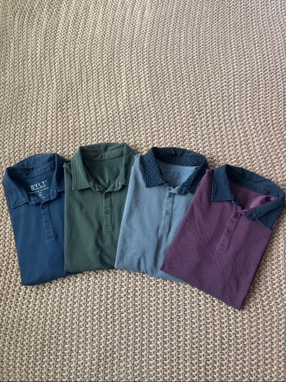 Bundle(4) BYLT Basics Lux Drop-Cut Polos Men’s Medium -Gray, Blue, Maroon, Green
